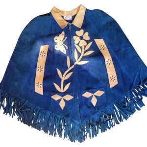 Beautiful handmade vintage leather 1970s poncho